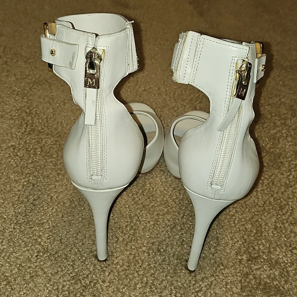 Marciano Elegant White High Heels with Gold Accents - Picture 7 of 12